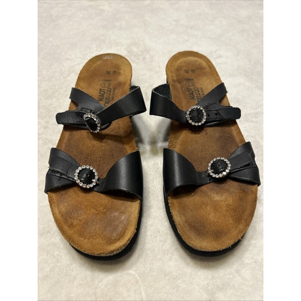 NAOT Sandals Women’s Size 40 US 9 Black Leather Wedge Slip On Made In Israel